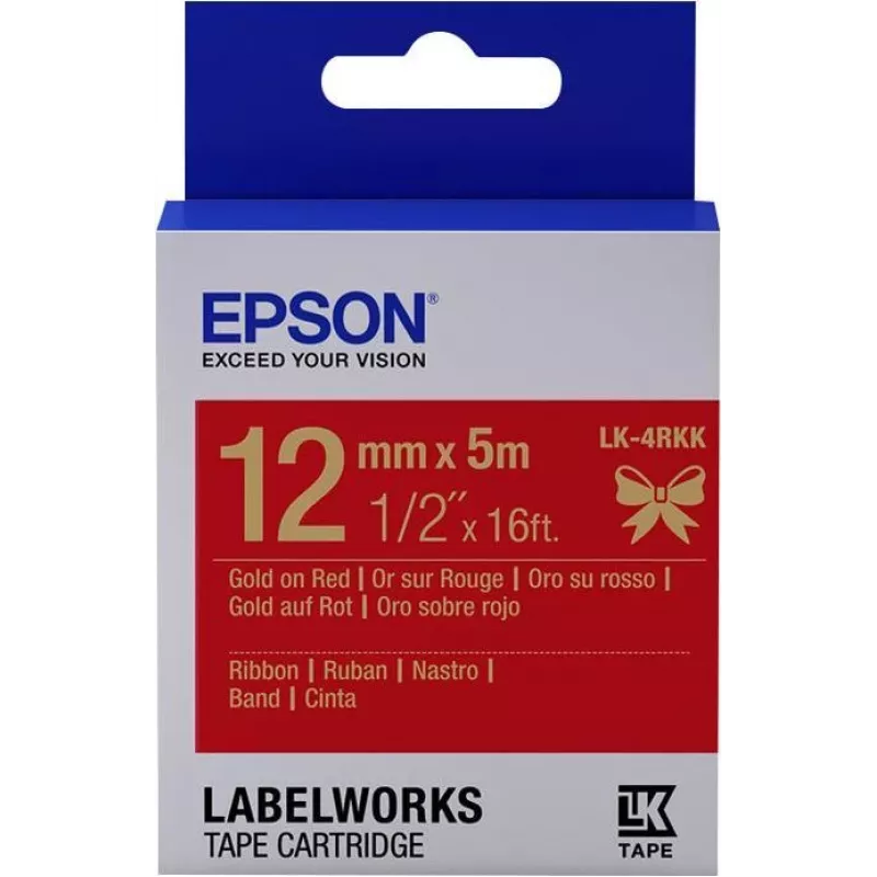 Epson ženklinimo kasetė, atlasinė juostelė LK-4RKK, aukso/raudona, 12 mm (5 m)