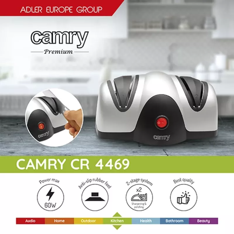 Camry Premium CR 4469 peilių galąstuvas Elektrinis peilių galąstuvas Juoda, Pilka