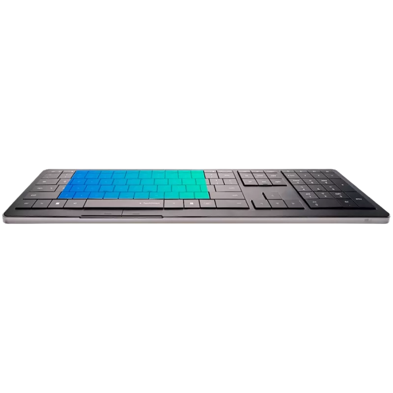 Belaidė klaviatūra CLEVETURA CLVX 1 Touch-On-Keys AI, ANSI US Windows išdėstymas, žirkliniai jungikliai, aliuminio korpusas, interaktyvus RGB