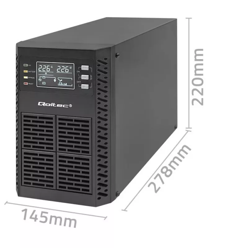 Qoltec nepertraukiamo maitinimo šaltinis (UPS) | 1kVA | 1000W | Galios koeficientas 1.0 | LCD | EPO | USB | Internetinis