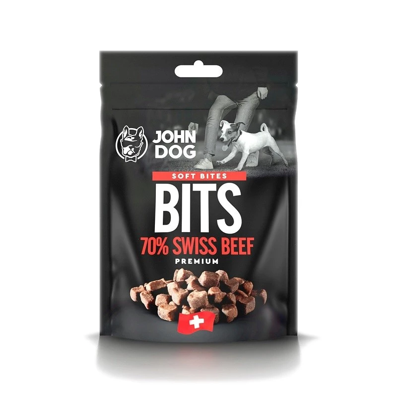 Šunų skanėstai john dog Soft Bites Bits Jautiena 70% — 100 g, jautienos skonio, be glitimo, be konservantų