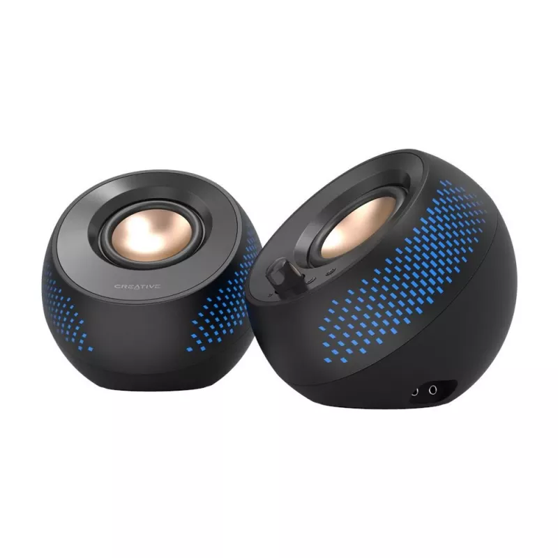 CREATIVE Pebble X 2.0 USB-C kompiuteriniai garsiakalbiai su reguliuojamu RGB apšvietimu, Bluetooth 5.3, USB garsu, iki 15 W RMS galia, skirti PC ir Mac