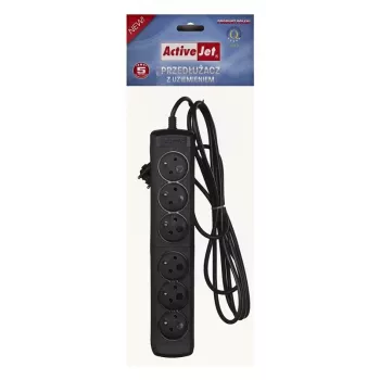 Maitinimo lizdas ActiveJet 6GNU - 3M - C, 6 lizdai, E tipas, 3 m kabelis, 10 A, juodas