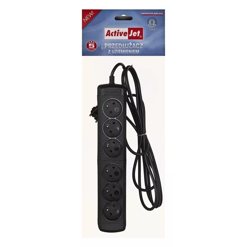 Maitinimo lizdas ActiveJet 6GNU - 3M - C, 6 lizdai, E tipas, 3 m kabelis, 10 A, juodas