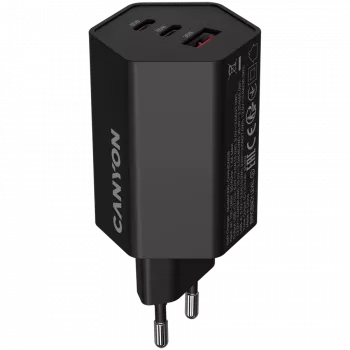 CANYON Įkroviklis HEXAGON 65 GaN 65W 2xPD 1xQC EU Juoda (CND-CHAHEX65B)