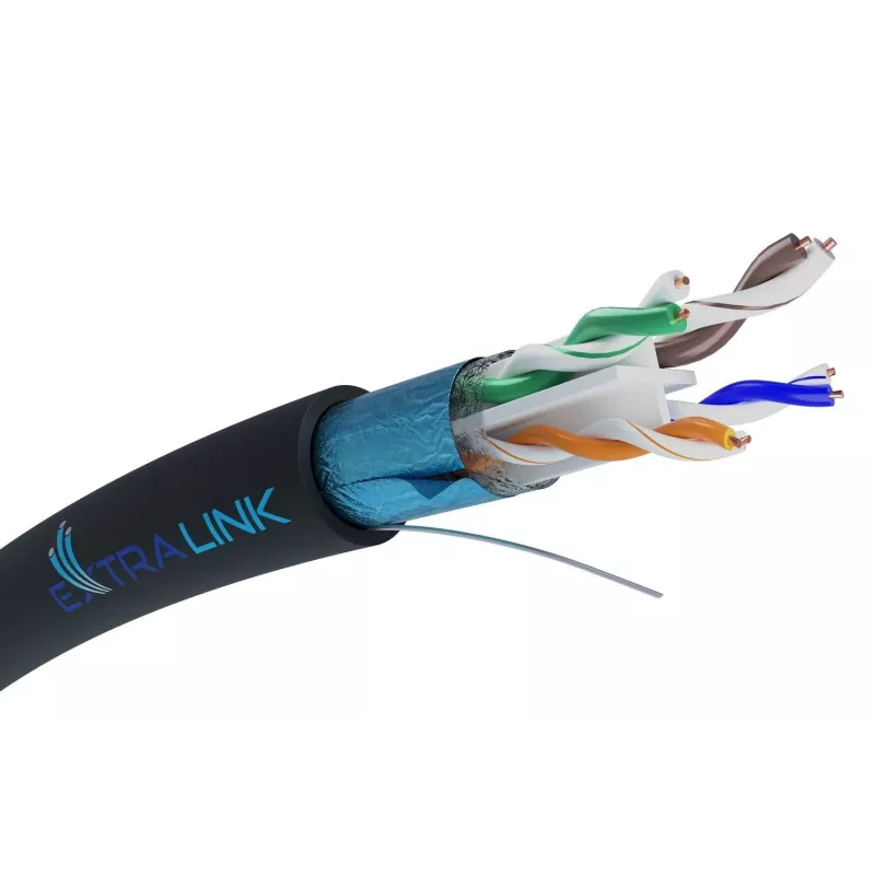 Tinklo kabelis Extralink vytos poros CAT6 FTP (F/UTP) V2 lauko 305M juodas