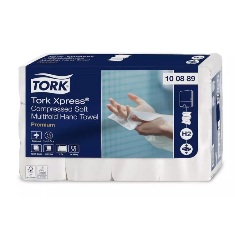 Rankšluostinės servetėlės Tork Xpress Soft Multifold H2, 2 l., 225 lap., 22,2x24 cm, Z, 12 vnt.