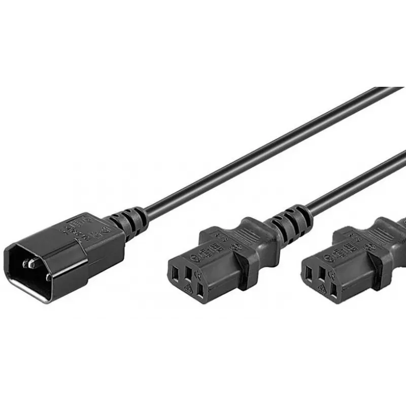 Microconnect PE061312 maitinimo laidas, juodas, 1,2 m, C14 lizdas, 2 x C13 kištukas