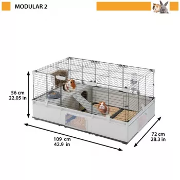 Narvelis FERPLAST Modular 2 triušiams ir jūrų kiaulytėms 109x72x56 cm, metalinis, pilkas, strypų tarpai 23 mm