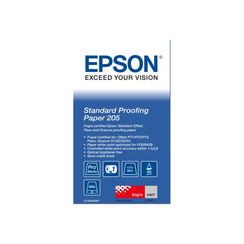 Epson Standard Proofing Paper, 17 inch x 50m, 205g/m², 50 m, 43.2 cm, 43.2 cm (17 inch), Matt, 190 µm, 205 g/m²