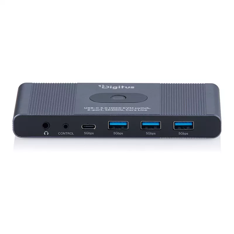 KVM jungiklis DIGITUS USB-C 3.0 HDMI 2 prievadų 4K60Hz, USB-C/USB-A, aliuminis, 135×60×30 mm