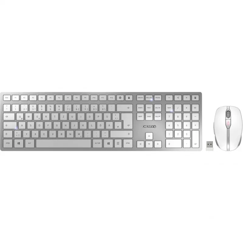 CHERRY DW 9100 SLIM klaviatūra su pele, universali RF belaidė + Bluetooth, QWERTZ vokiška, sidabrinė