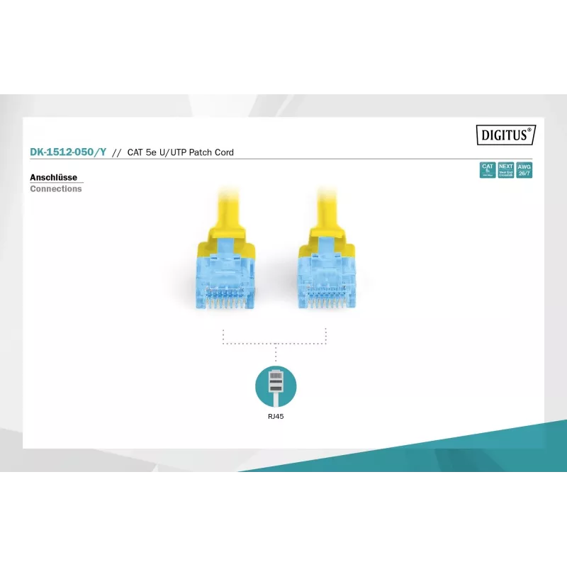 Patch Cord Digitus CAT 5e U/UTP DK-1512-050/Y 5 m geltonas