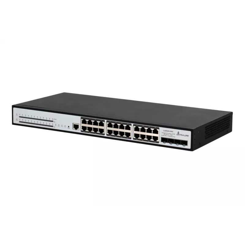 Valdomas komutatorius Extralink Chiron Pro 24x RJ45 1000Mb/s PoE 4x SFP+ L3 370W