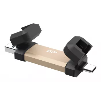 USB atmintukas Silicon Power DS72 1 TB, USB 3.2 Gen 2, Type-A ir Type-C, aliuminio/gumos dangtelis, auksinis
