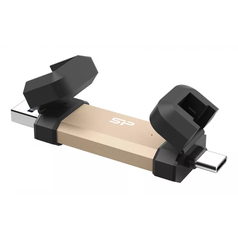 USB atmintukas Silicon Power DS72 1 TB, USB 3.2 Gen 2, Type-A ir Type-C, aliuminio/gumos dangtelis, auksinis