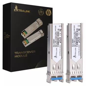 Extralink SFP 1,25G modulis, 2 vnt. pakuotėje, 1,25 Gbps, LC/UPC, 1310 nm, 20 km, vienmodis, DOM