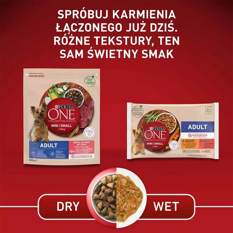 Sausas šunų ėdalas Purina Nestle Mini Adult su jautiena ir ryžiais 800 g — sausas pašaras mažiems suaugusiems šunims, 27% baltymai, 17% riebalų