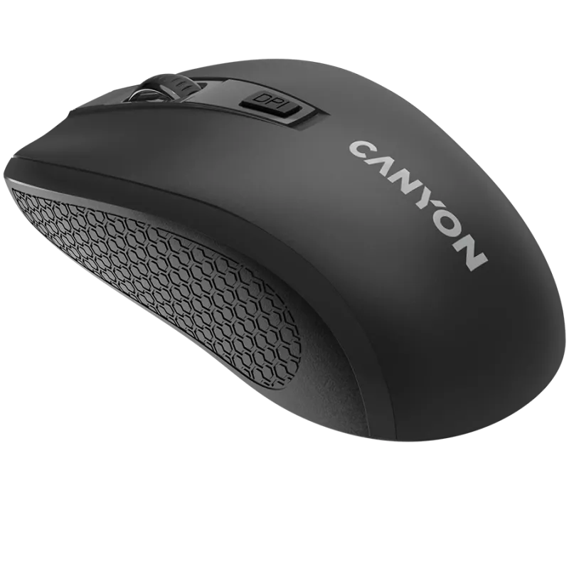 CANYON MW-7, 2,4 GHz belaidė pelė, 6 mygtukai, DPI 800/1200/1600, su 1 AA baterija, dydis 110*60*37 mm, 58 g, juoda
