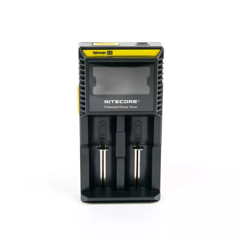 Baterijų įkroviklis Nitecore D2 — 2 lizdų įkroviklis AA/AAA/AAAA/C baterijoms, 100–240 V įvestis, 4,2 V išvestis, juodas