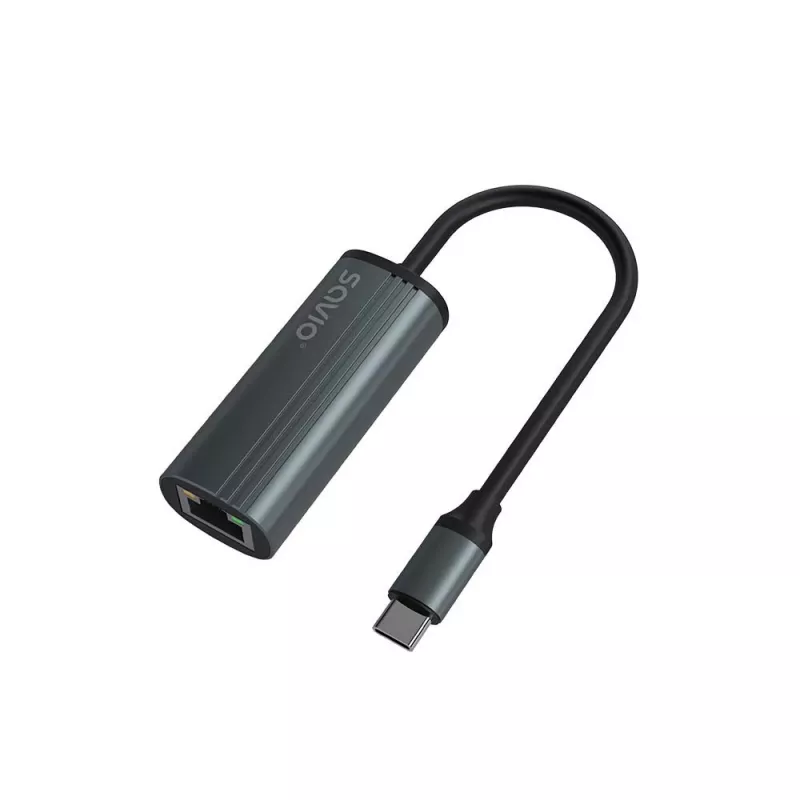 SAVIO Adapter USB-C 3.1 Gen.1 (M) į RJ-45 Gigabit Ethernet (F), 1000 Mbps, AK-56, pilka