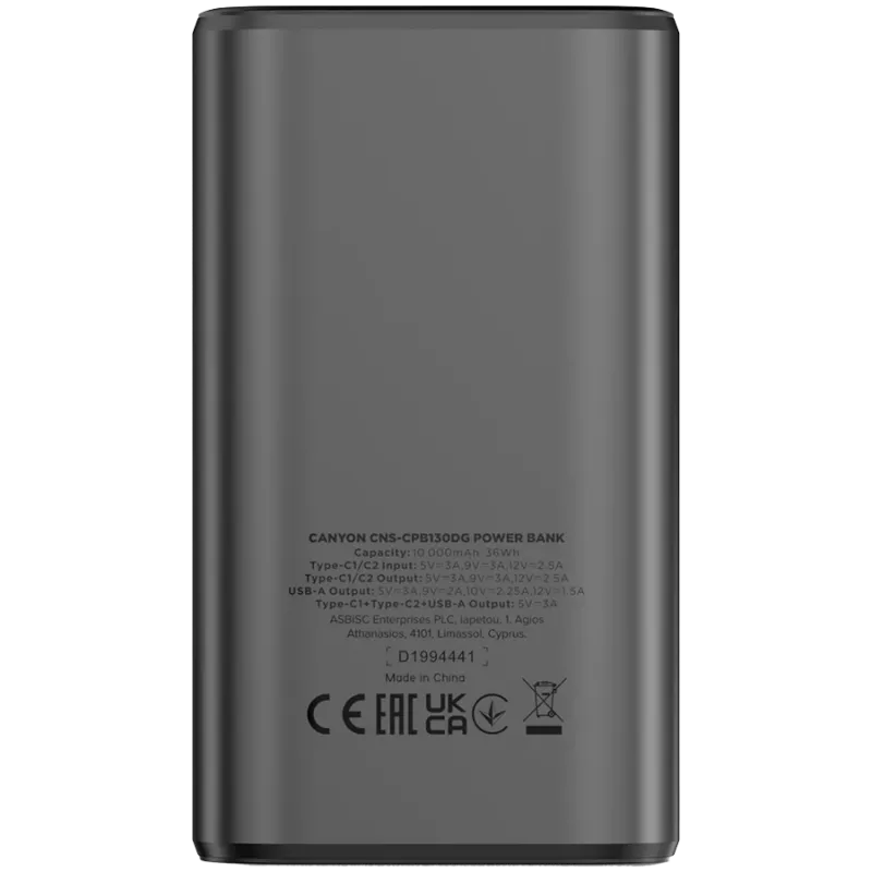 Nešiojamas powerbankas CANYON OnPower 130 TFT 10000 mAh