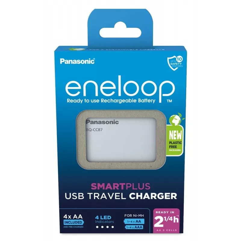 USB akumuliatorių įkroviklis PANASONIC Eneloop Smartplus BQ-CC87 + 4x AA 2000 mAh (K-KJ87MCD40USB)