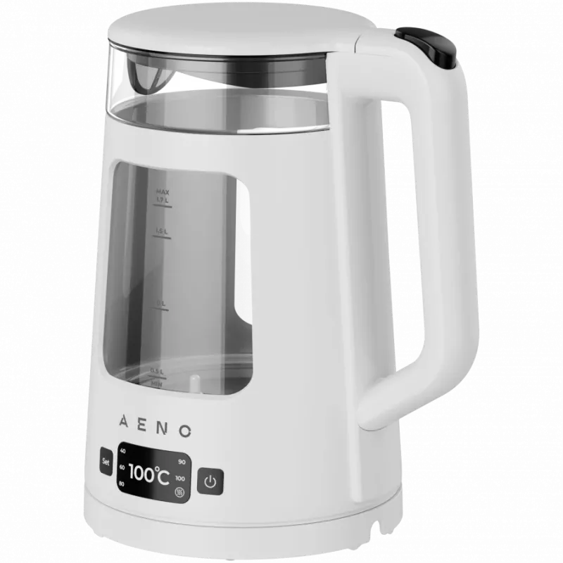 AENO elektrinis virdulys EK6: 1850-2200W, 2L, Strix, kvadratinis korpusas, permatomas dangtelis, itin tvirtas stiklas, LED apšvietimas, automatinis išsijungimas, apsauga nuo perdegimo