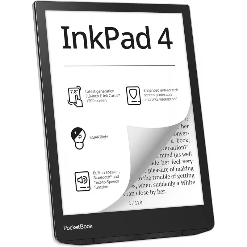 E. knygų skaityklė PocketBook InkPad 4 7,8 col. E Ink Carta, 32 GB, Wi‑Fi, juoda/sidabrinė