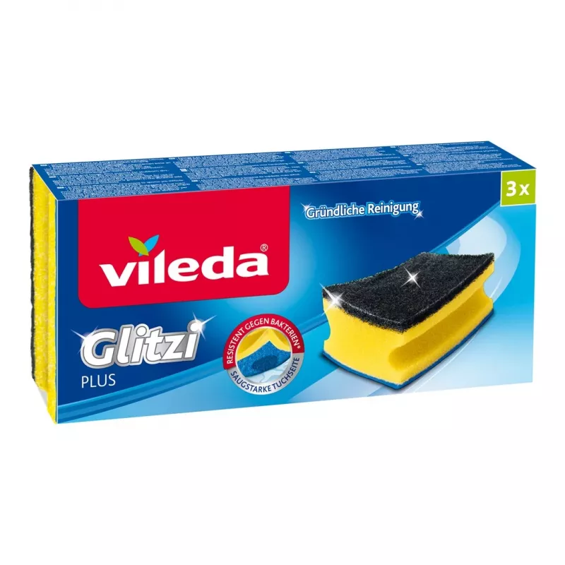 Sponge VILEDA Rectangular Fiber, hand-wash, Geltona/Juoda/blue, pack of 3