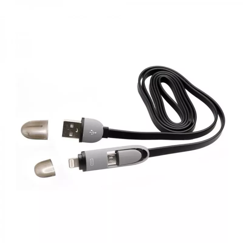 USB A vyriškas į Micro USB + 8 kontaktų iPhone vyriškas laidas SBOX 1m juodas
