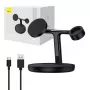Baseus Swan 3-in-1 belaidis magnetinis įkrovimo laikiklis 20W juodas universalus variantas (su USB-C 3A 1 m kabeliu)