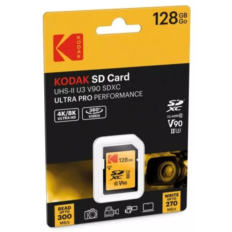 Atminties kortelė Kodak EKMSD128GUHS2V2K SDXC UHS-II 128 GB, skaitymo greitis 300 MB/s, rašymo greitis 270 MB/s, U3 V90, Class 10