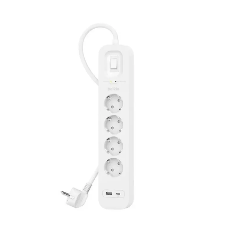 Apsauginis įtampos ribotuvas Belkin SRB001VF2M-V2 — 4 lizdai, USB-C ir USB-A prievadai, 2 m laidas