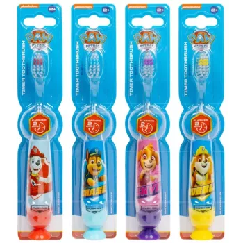 Vaikiškų šepetėlių rinkinys Paw Patrol su mirksinčia šviesele ir siurbimo dangteliu, 4 vnt., įvairių spalvų