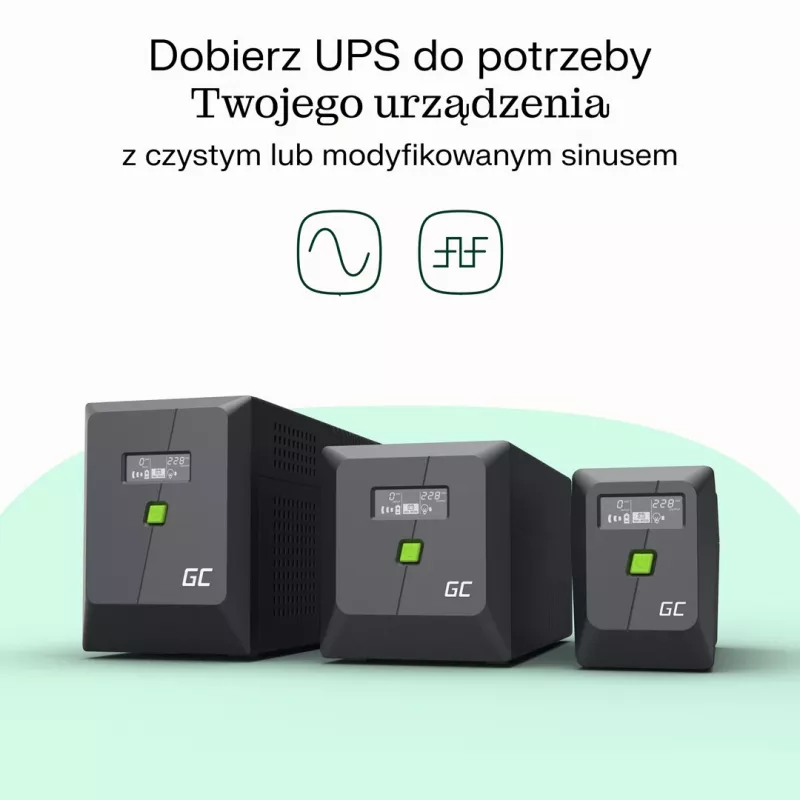Nepertraukiamo maitinimo šaltinis Green Cell UPSLP480 0,75 kVA (480 W) 4 kintamosios srovės lizdai, 2×12 V 7 Ah VRLA, bokštinis, AVR