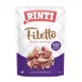 Šlapias šunų ėdalas RINTI Filetto Vištienos filė su anties širdelėmis, 100 g paketėlis, pilnavertis pašaras, 14% baltymų, 1% riebalų, 82% drėgmės