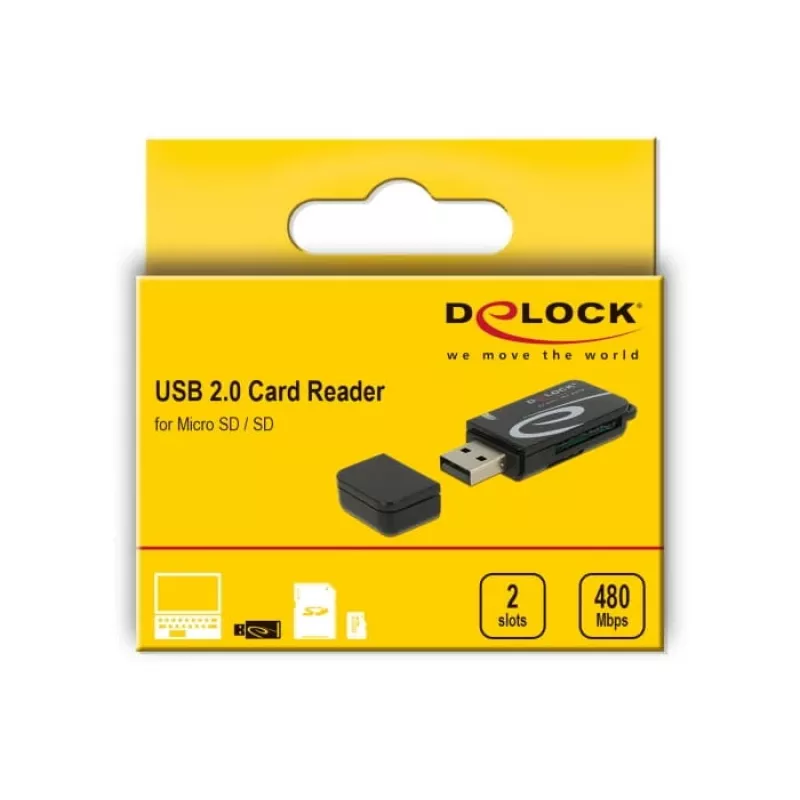 Kortelių skaitytuvas DeLOCK Mini USB 2.0 su SD ir Micro SD lizdu