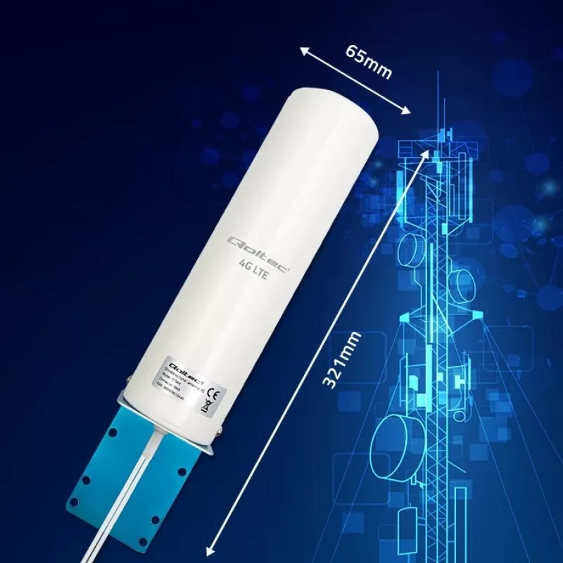 Lauko įvairiakryptė 4G LTE antena QOLTEC 57044, 5 dBi, 600–2700 MHz, 50 W, 50 Ω, baltas varinis korpusas