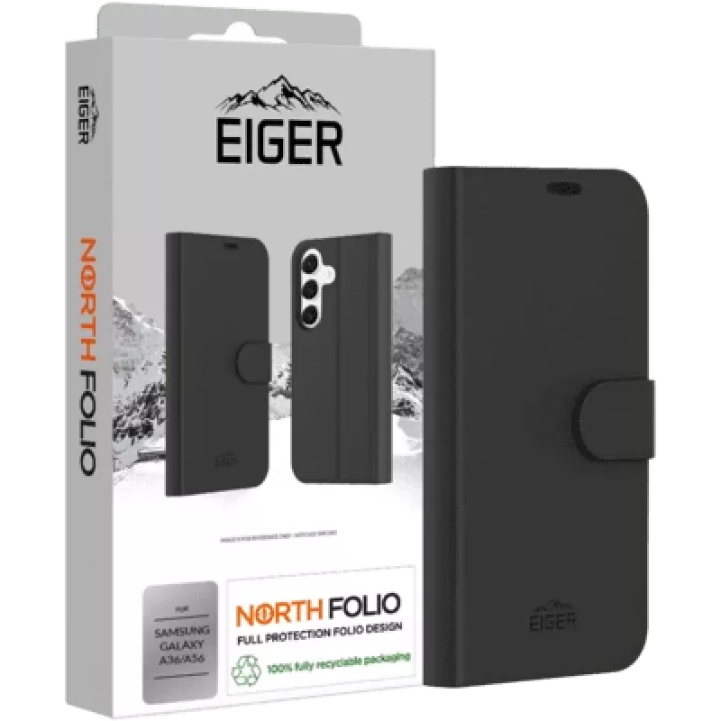 Eiger North Folio dėklas Galaxy A36/A56 juodas