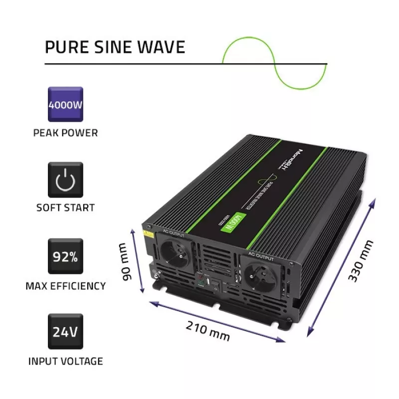 Qoltec Monolith maitinimo adapteris Auto 4000 W juodas
