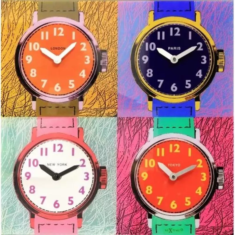 NeXtime klok 8158 Time Zones, 43x43.4 cm, sieninis, įvairiaspalvis