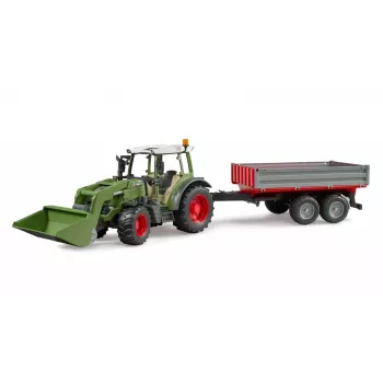 Žaislinis traktorius BRUDER Fendt Vario 211 su priekiniu krautuvu ir šonine priekaba