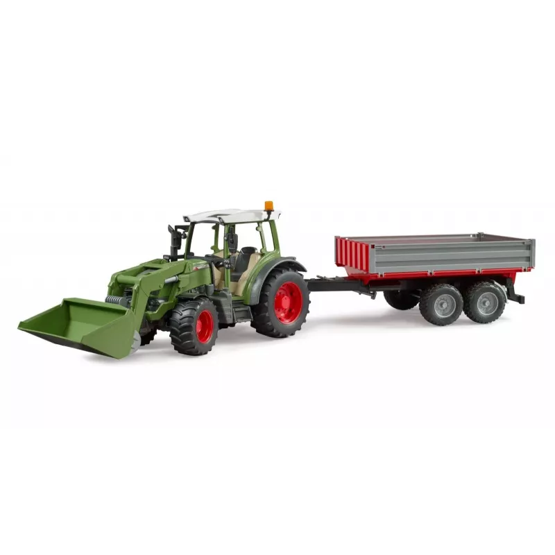 Žaislinis traktorius BRUDER Fendt Vario 211 su priekiniu krautuvu ir šonine priekaba