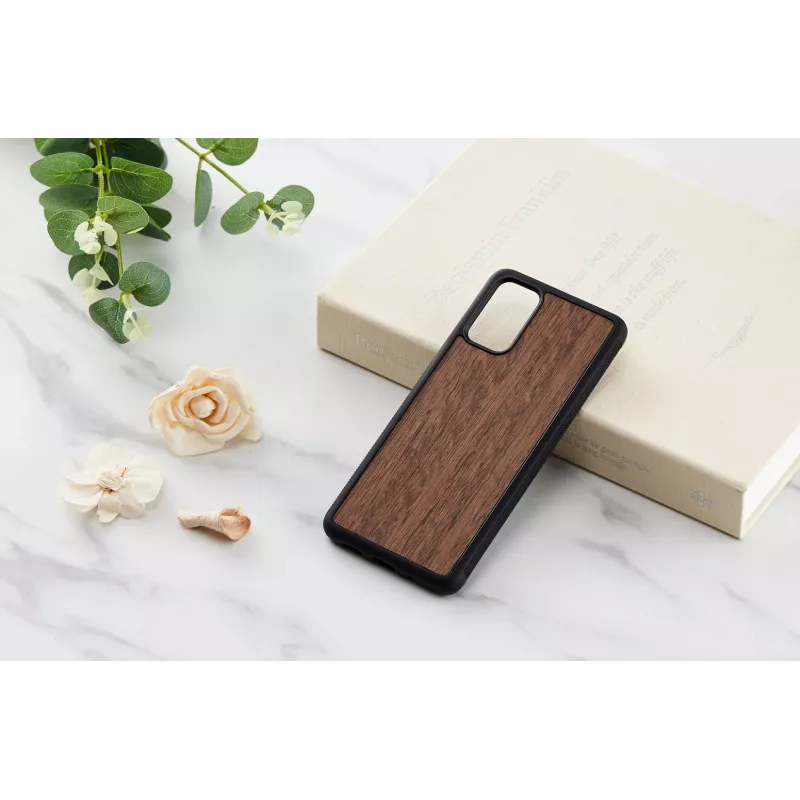 Išmaniojo telefono apsauginis dėklas iš medžio ir vyriškos rankos „Samsung Galaxy S20+“ — „Koala Juoda“