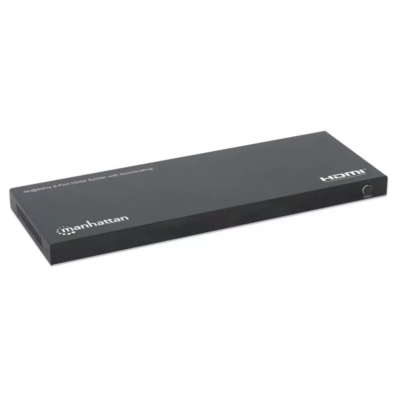 Manhattan 4K@60Hz 8 prievadų HDMI skirstytuvas su sumažinimo funkcija, padalijantis vieną HDMI įvestį į aštuonis HDMI išvestis (1x8), 18G, EDID jungiklis sumažinimui, juodas