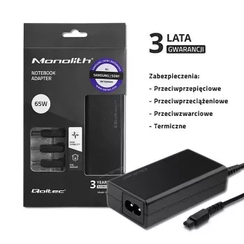 Qoltec 52415 maitinimo adapteris, skirtas Samsung Sony 65W | 3 kištukai | + maitinimo kabelis