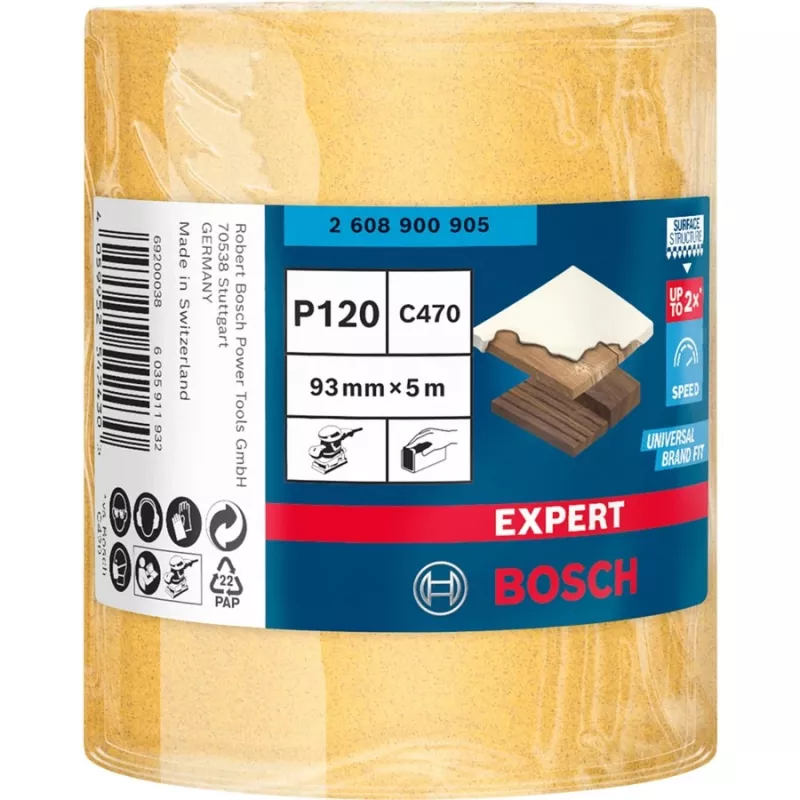 Bosch Expert C470 šlifavimo rulonas, Abrazyvinis rulonas, Smulkiagrūdis, P120, Apdailos darbai, Dažų šalinimas, Mediena, Sausas šlifavimas