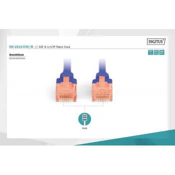 Digitus DK-1612-030/B RJ45 tinklo kabelis, jungiamasis kabelis CAT 6 U/UTP B