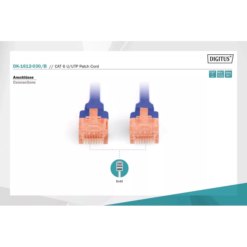 Digitus DK-1612-030/B RJ45 tinklo kabelio sujungimo laidas CAT 6 U/UTP B